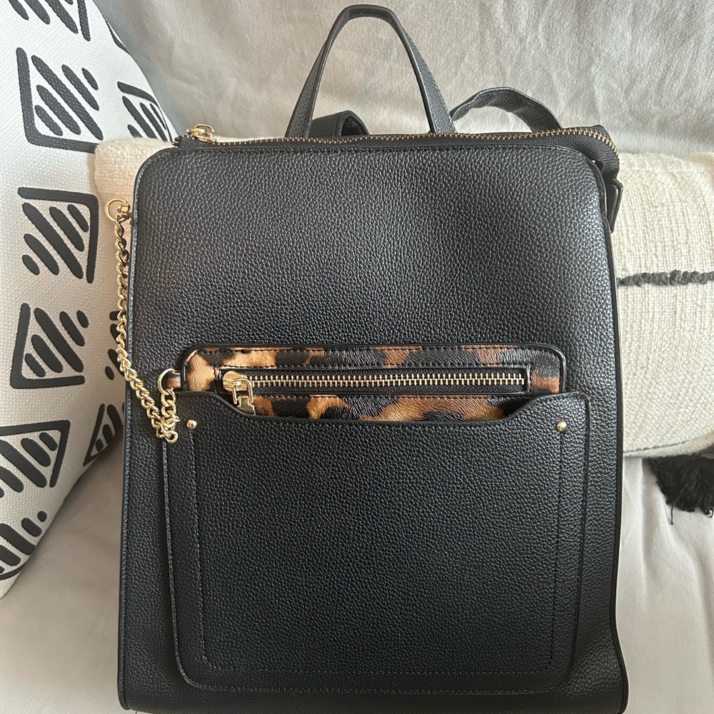 Black and Leopard Print Women's Backpack